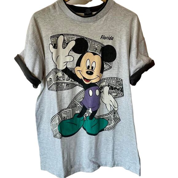 Vintage 80s Mickey Mouse Film Double Collar/Sleeves Single Stitch Shirt Adult XL - Picture 1 of 3